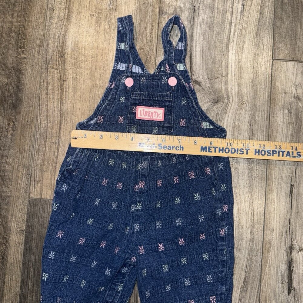 Vintage Liberty 100% Cotton Blue Denim Ribbon Bows Overalls Sz 18M - Picture 7 of 8
